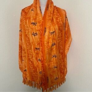 Boho Jamaican Reggae Caribbean Dancer Print All Over Orange Shawl/Scarf/Wrap EUC